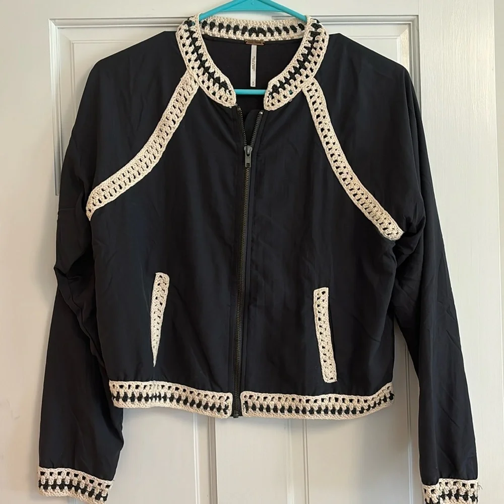 Free People crochet bomber jacket. Size small